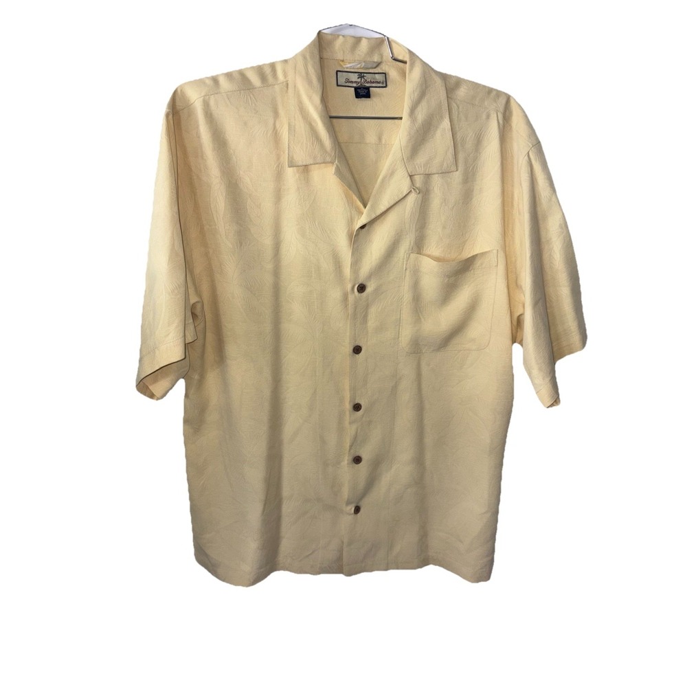 Tommy Bahama 100% Silk Button Down Camp Shirt Short Sleeves Mens Large Palm Tree